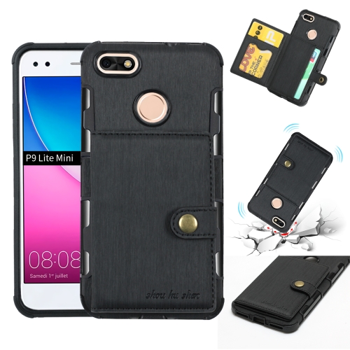 

For Huawei P9 Lite mini Brushed Texture Shockproof PU + TPU Case, with Card Slots & Wallet & Photo Frame(Black)