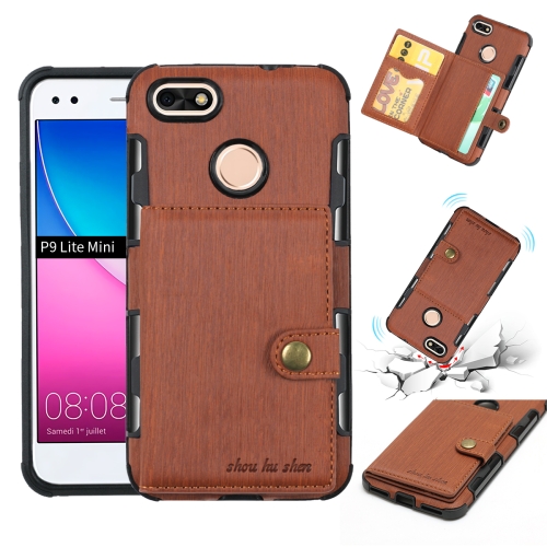 

For Huawei P9 Lite mini Brushed Texture Shockproof PU + TPU Case, with Card Slots & Wallet & Photo Frame(Brown)