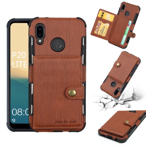 

For Huawei P20 Lite Brushed Texture Shockproof PU + TPU Case, with Card Slots & Wallet & Photo Frame(Brown)