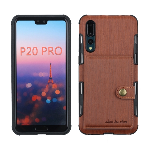 

For Huawei P20 Pro Brushed Texture Shockproof PU + TPU Case, with Card Slots & Wallet & Photo Frame(Brown)