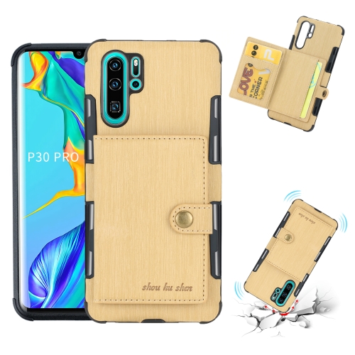 

For Huawei P30 Pro Brushed Texture Shockproof PU + TPU Case, with Card Slots & Wallet & Photo Frame(Gold)