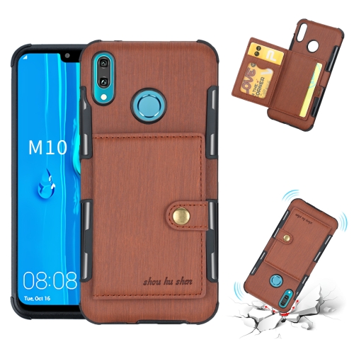 

For Huawei Y9 (2019) / Enjoy 9 Plus Brushed Texture Shockproof PU + TPU Case, with Card Slots & Wallet & Photo Frame(Brown)