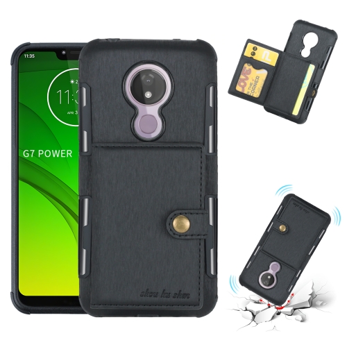 

For Motorola Moto G7 Power Brushed Texture Shockproof PU + TPU Case, with Card Slots & Wallet & Photo Frame(Black)