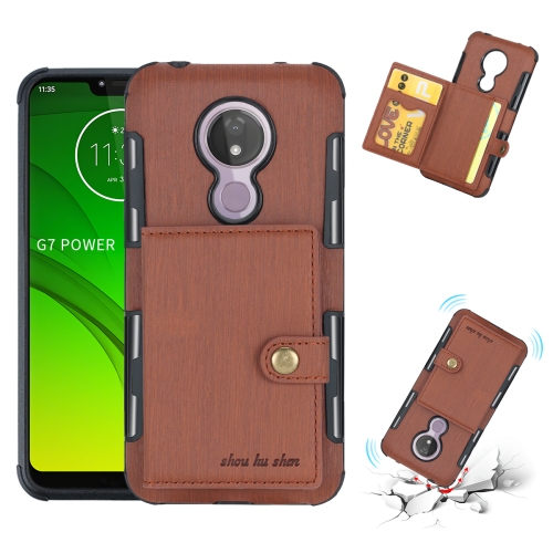 

For Motorola Moto G7 Power Brushed Texture Shockproof PU + TPU Case, with Card Slots & Wallet & Photo Frame(Brown)