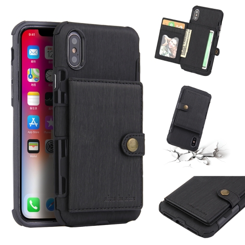 

For iPhone XS Max Brushed Texture Shockproof PU + TPU Case, with Card Slots & Wallet & Photo Frame(Black)