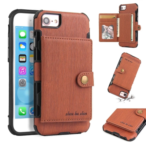 

For iPhone 6s / 6 Brushed Texture Shockproof PU + TPU Case, with Card Slots & Wallet & Photo Frame(Brown)