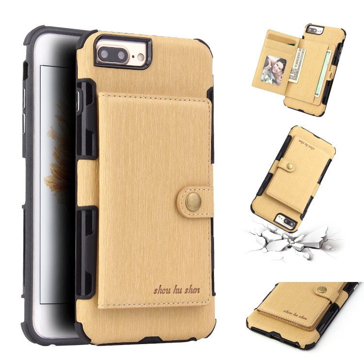 

For iPhone 6s Plus / 6 Plus Brushed Texture Shockproof PU + TPU Case, with Card Slots & Wallet & Photo Frame(Gold)