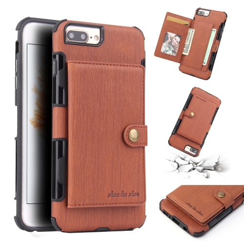 

For iPhone 8 Plus / 7 Plus Brushed Texture Shockproof PU + TPU Case, with Card Slots & Wallet & Photo Frame(Brown)