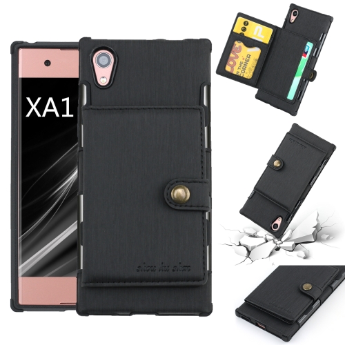 

For Sony Xperia XA1 Brushed Texture Shockproof PU + TPU Case, with Card Slots & Wallet & Photo Frame(Black)