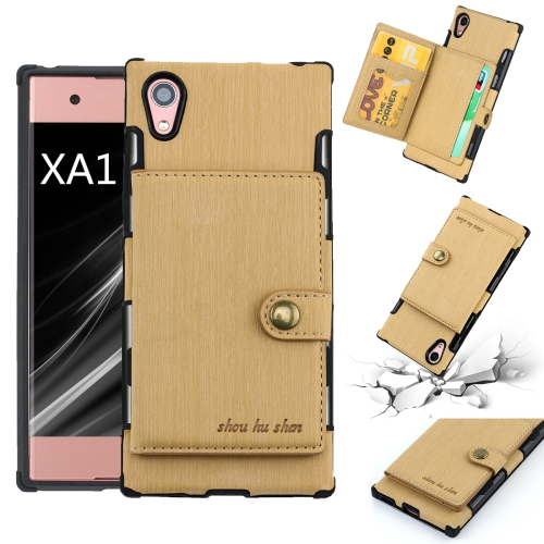 

For Sony Xperia XA1 Brushed Texture Shockproof PU + TPU Case, with Card Slots & Wallet & Photo Frame(Gold)