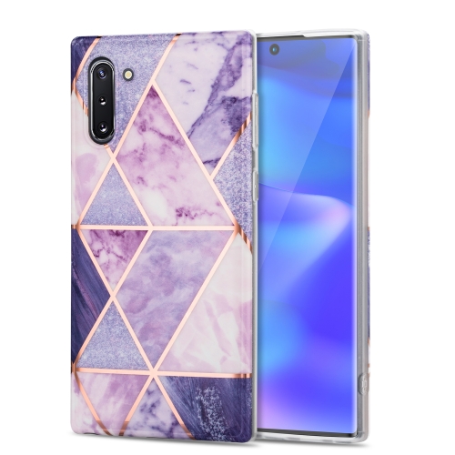 

For Samsung Galaxy Note10 Electroplating Stitching Marbled IMD Stripe Straight Edge Rubik Cube Phone Protective Case(Light Purple)