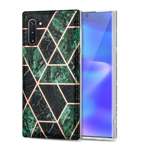 

For Samsung Galaxy Note10 Electroplating Stitching Marbled IMD Stripe Straight Edge Rubik Cube Phone Protective Case(Emerald Green)