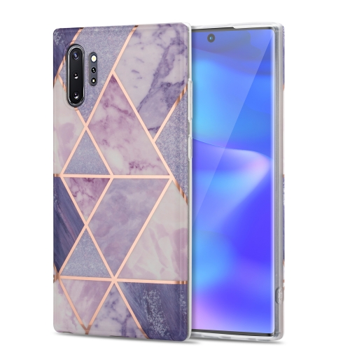 

For Samsung Galaxy Note10+ Electroplating Stitching Marbled IMD Stripe Straight Edge Rubik Cube Phone Protective Case(Light Purple)