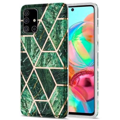 

For Samsung Galaxy A71 Electroplating Stitching Marbled IMD Stripe Straight Edge Rubik Cube Phone Protective Case(Emerald Green)