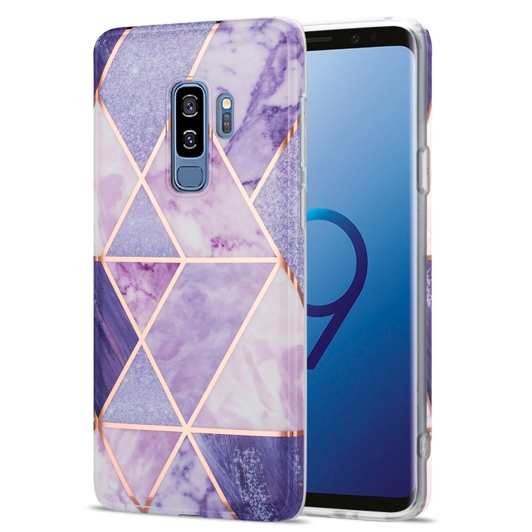 

For Samsung Galaxy S9+ Electroplating Stitching Marbled IMD Stripe Straight Edge Rubik Cube Phone Protective Case(Light Purple)