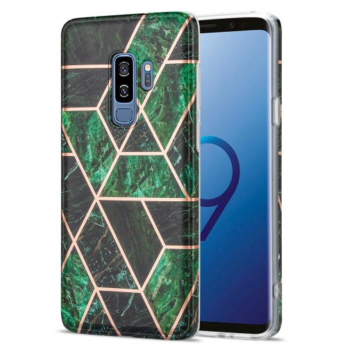 

For Samsung Galaxy S9+ Electroplating Stitching Marbled IMD Stripe Straight Edge Rubik Cube Phone Protective Case(Emerald Green)