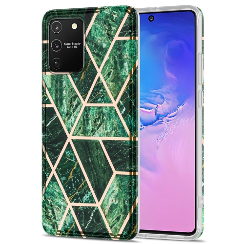 

For Samsung Galaxy S10 Lite / A91 Electroplating Stitching Marbled IMD Stripe Straight Edge Rubik Cube Phone Protective Case(Emerald Green)