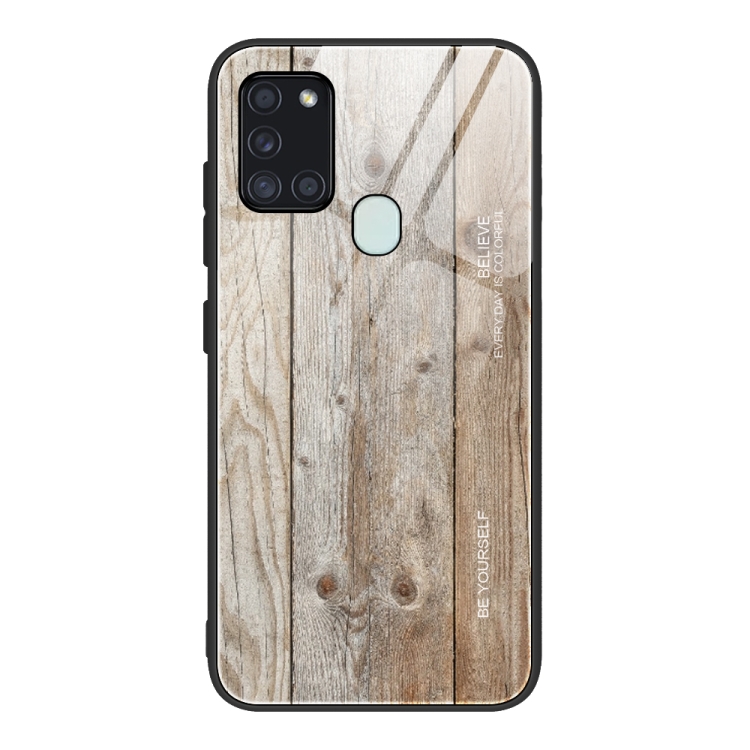 

For Samsung Galaxy A21s Wood Grain Glass Protective Case(M04)