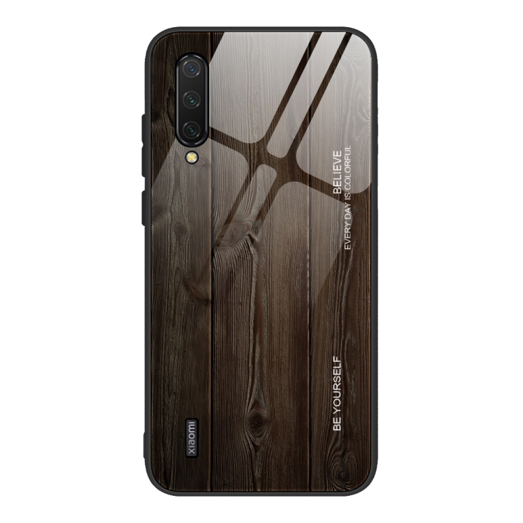 

For Xiaomi Mi CC9 Wood Grain Glass Protective Case(M01)