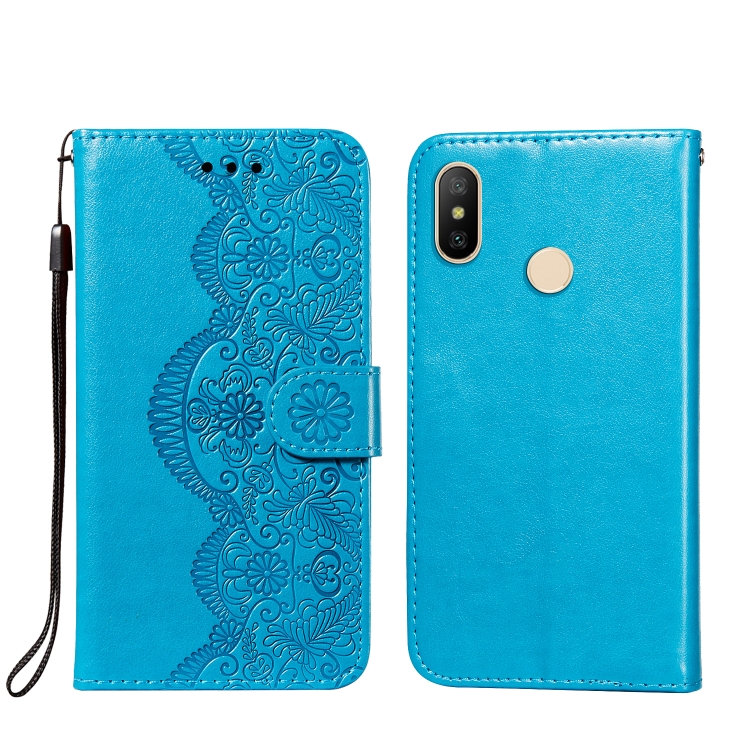 

For Xiaomi Redmi 6 Pro / Mi A2 Lite Flower Vine Embossing Pattern Horizontal Flip Leather Case with Card Slot & Holder & Wallet & Lanyard(Blue)