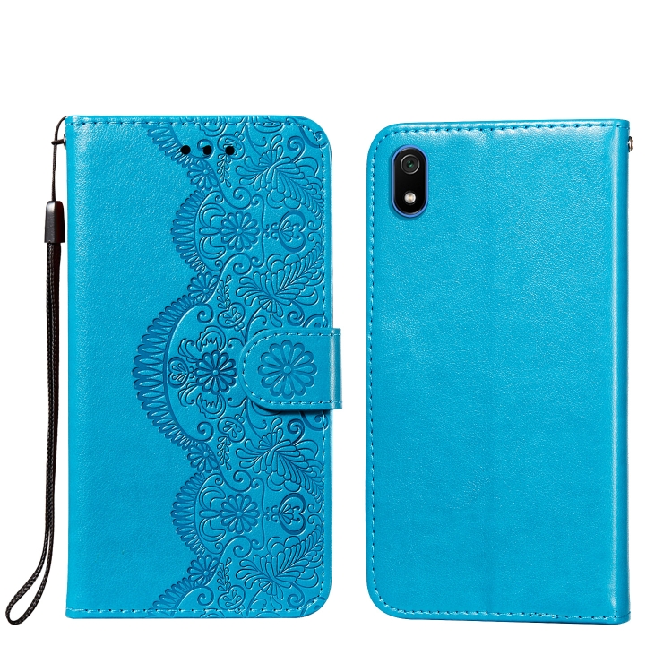 

For Xiaomi Redmi 7A Flower Vine Embossing Pattern Horizontal Flip Leather Case with Card Slot & Holder & Wallet & Lanyard(Blue)