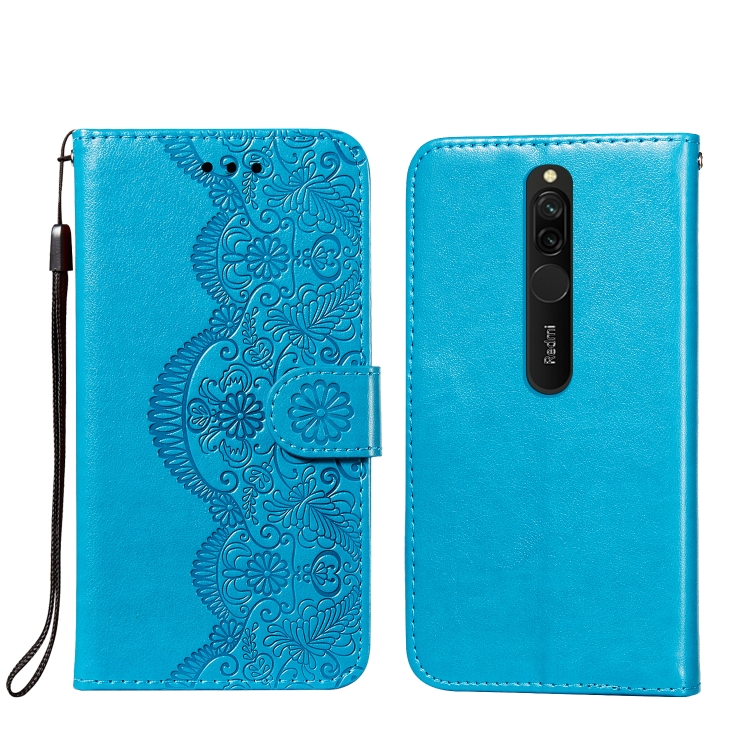 

For Xiaomi Redmi 8 Flower Vine Embossing Pattern Horizontal Flip Leather Case with Card Slot & Holder & Wallet & Lanyard(Blue)