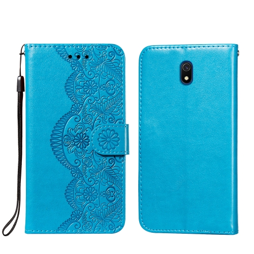 

For Xiaomi Redmi 8A Flower Vine Embossing Pattern Horizontal Flip Leather Case with Card Slot & Holder & Wallet & Lanyard(Blue)