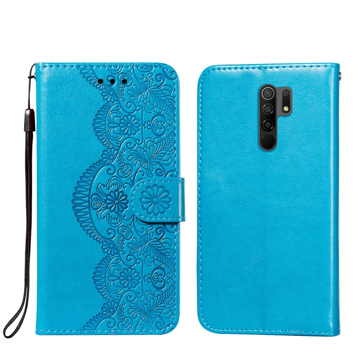 

For Xiaomi Redmi 9 Flower Vine Embossing Pattern Horizontal Flip Leather Case with Card Slot & Holder & Wallet & Lanyard(Blue)