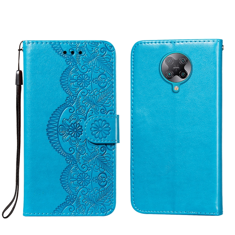 

For Xiaomi Redmi K30 Pro Flower Vine Embossing Pattern Horizontal Flip Leather Case with Card Slot & Holder & Wallet & Lanyard(Blue)