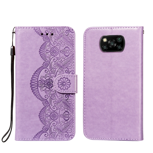 

For Xiaomi Poco X3 NFC Flower Vine Embossing Pattern Horizontal Flip Leather Case with Card Slot & Holder & Wallet & Lanyard(Purple)