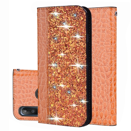 

For Asus Zenfone Max (M2) Crocodile Texture Glitter Powder Horizontal Flip Leather Case with Card Slots & Holder(Orange)