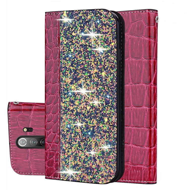 

For Xiaomi Redmi Note 8 Pro Crocodile Texture Glitter Powder Horizontal Flip Leather Case with Card Slots & Holder(Rose Red)