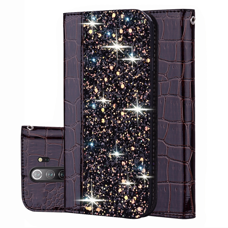 

For Xiaomi Redmi Note 8 Pro Crocodile Texture Glitter Powder Horizontal Flip Leather Case with Card Slots & Holder(Black)