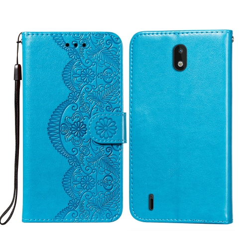 

For Nokia 1.3 Flower Vine Embossing Pattern Horizontal Flip Leather Case with Card Slot & Holder & Wallet & Lanyard(Blue)