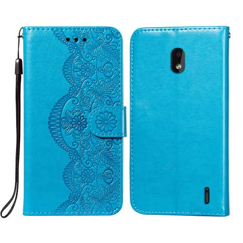 

For Nokia 2.2 Flower Vine Embossing Pattern Horizontal Flip Leather Case with Card Slot & Holder & Wallet & Lanyard(Blue)