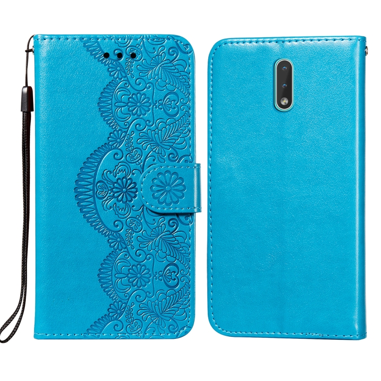 

For Nokia 2.3 Flower Vine Embossing Pattern Horizontal Flip Leather Case with Card Slot & Holder & Wallet & Lanyard(Blue)