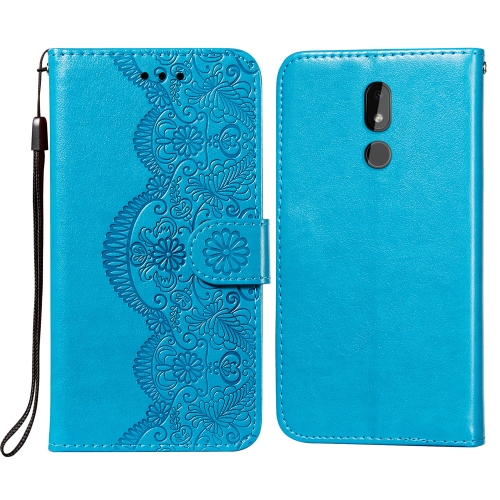 

For Nokia 3.2 Flower Vine Embossing Pattern Horizontal Flip Leather Case with Card Slot & Holder & Wallet & Lanyard(Blue)