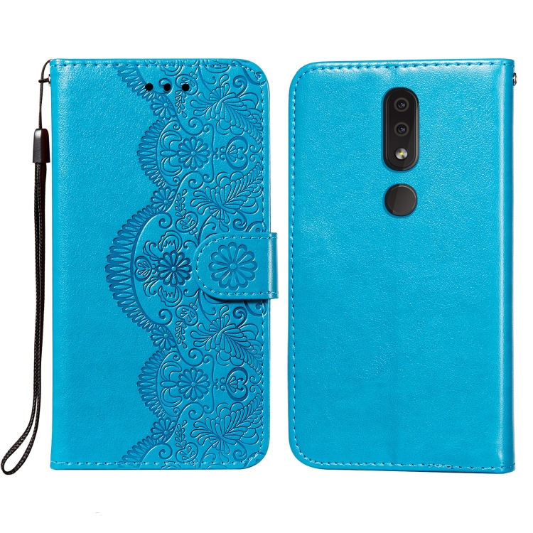 

For Nokia 4.2 Flower Vine Embossing Pattern Horizontal Flip Leather Case with Card Slot & Holder & Wallet & Lanyard(Blue)