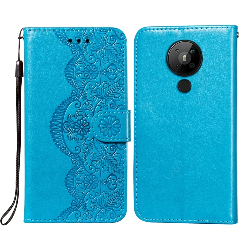 

For Nokia 5.3 Flower Vine Embossing Pattern Horizontal Flip Leather Case with Card Slot & Holder & Wallet & Lanyard(Blue)