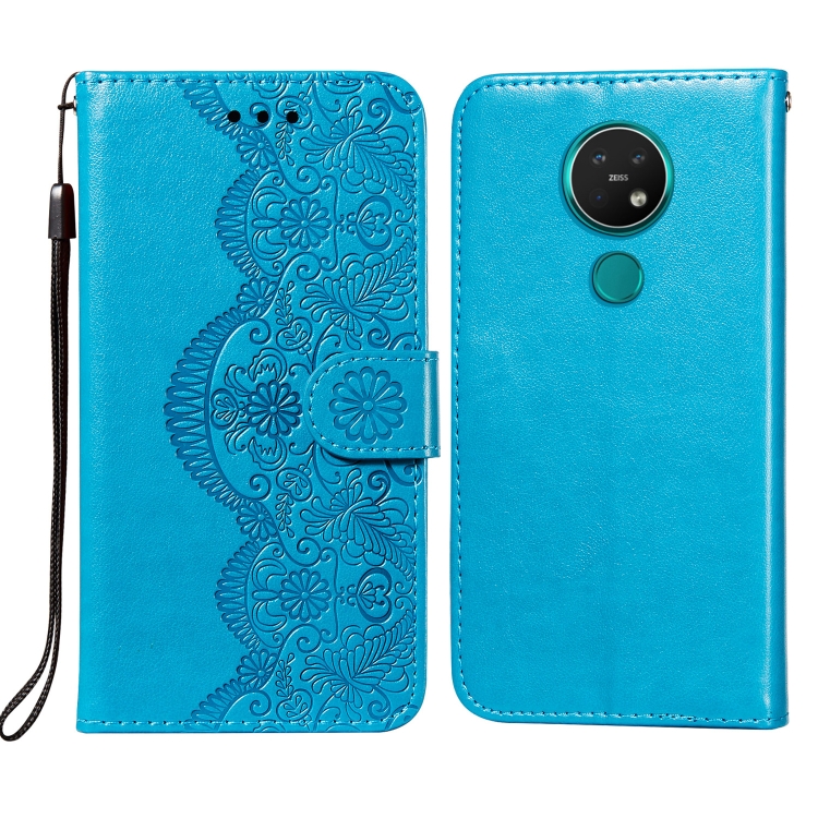 

For Nokia 7.2 Flower Vine Embossing Pattern Horizontal Flip Leather Case with Card Slot & Holder & Wallet & Lanyard(Blue)