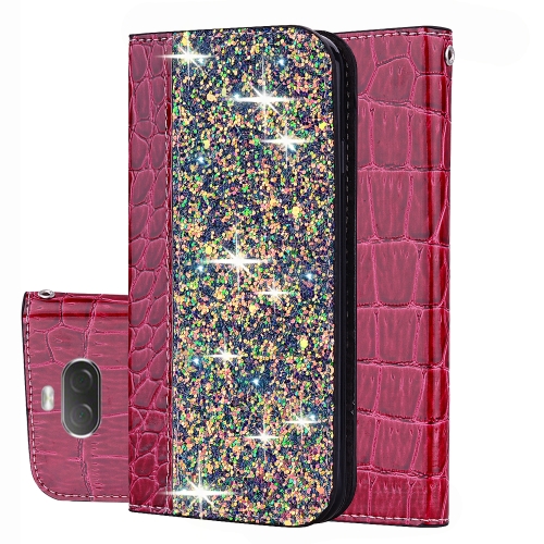 

For Sony Xperia 10 Plus Crocodile Texture Glitter Powder Horizontal Flip Leather Case with Card Slots & Holder(Rose Red)