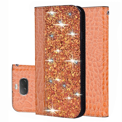 

For Sony Xperia 10 Plus Crocodile Texture Glitter Powder Horizontal Flip Leather Case with Card Slots & Holder(Orange)