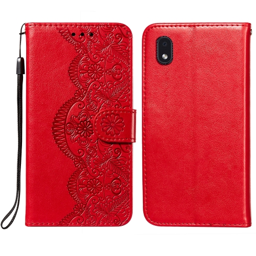 

For Samsung Galaxy A01 Core Flower Vine Embossing Pattern Horizontal Flip Leather Case with Card Slot & Holder & Wallet & Lanyard(Red)