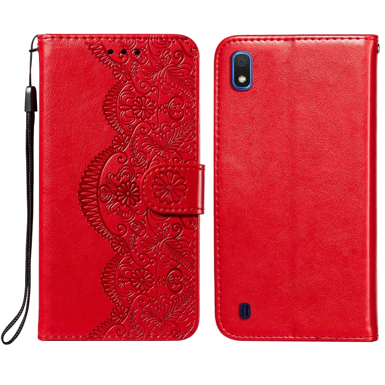 

For Samsung Galaxy A10 Flower Vine Embossing Pattern Horizontal Flip Leather Case with Card Slot & Holder & Wallet & Lanyard(Red)