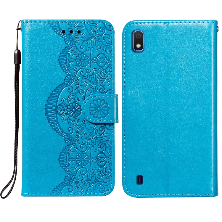 

For Samsung Galaxy A10 Flower Vine Embossing Pattern Horizontal Flip Leather Case with Card Slot & Holder & Wallet & Lanyard(Blue)