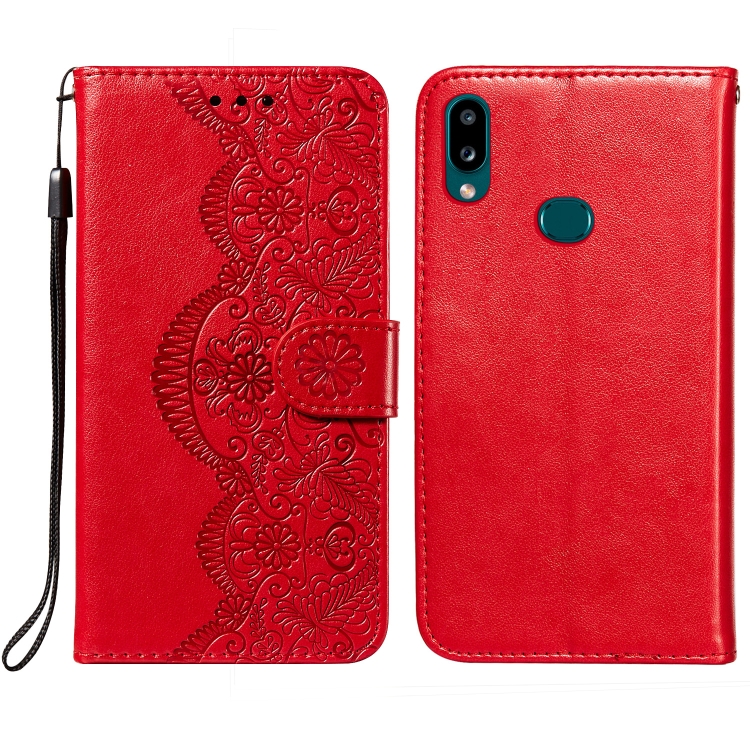 

For Samsung Galaxy A10s Flower Vine Embossing Pattern Horizontal Flip Leather Case with Card Slot & Holder & Wallet & Lanyard(Red)