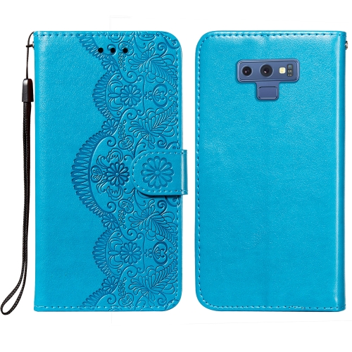 

For Samsung Galaxy Note9 Flower Vine Embossing Pattern Horizontal Flip Leather Case with Card Slot & Holder & Wallet & Lanyard(Blue)