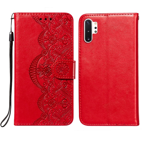 

For Samsung Galaxy Note10 Plus Flower Vine Embossing Pattern Horizontal Flip Leather Case with Card Slot & Holder & Wallet & Lanyard(Red)