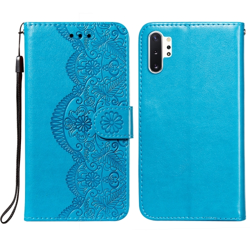 

For Samsung Galaxy Note10 Plus Flower Vine Embossing Pattern Horizontal Flip Leather Case with Card Slot & Holder & Wallet & Lanyard(Blue)