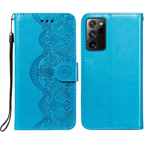 

For Samsung Galaxy Note20 Ultra Flower Vine Embossing Pattern Horizontal Flip Leather Case with Card Slot & Holder & Wallet & Lanyard(Blue)